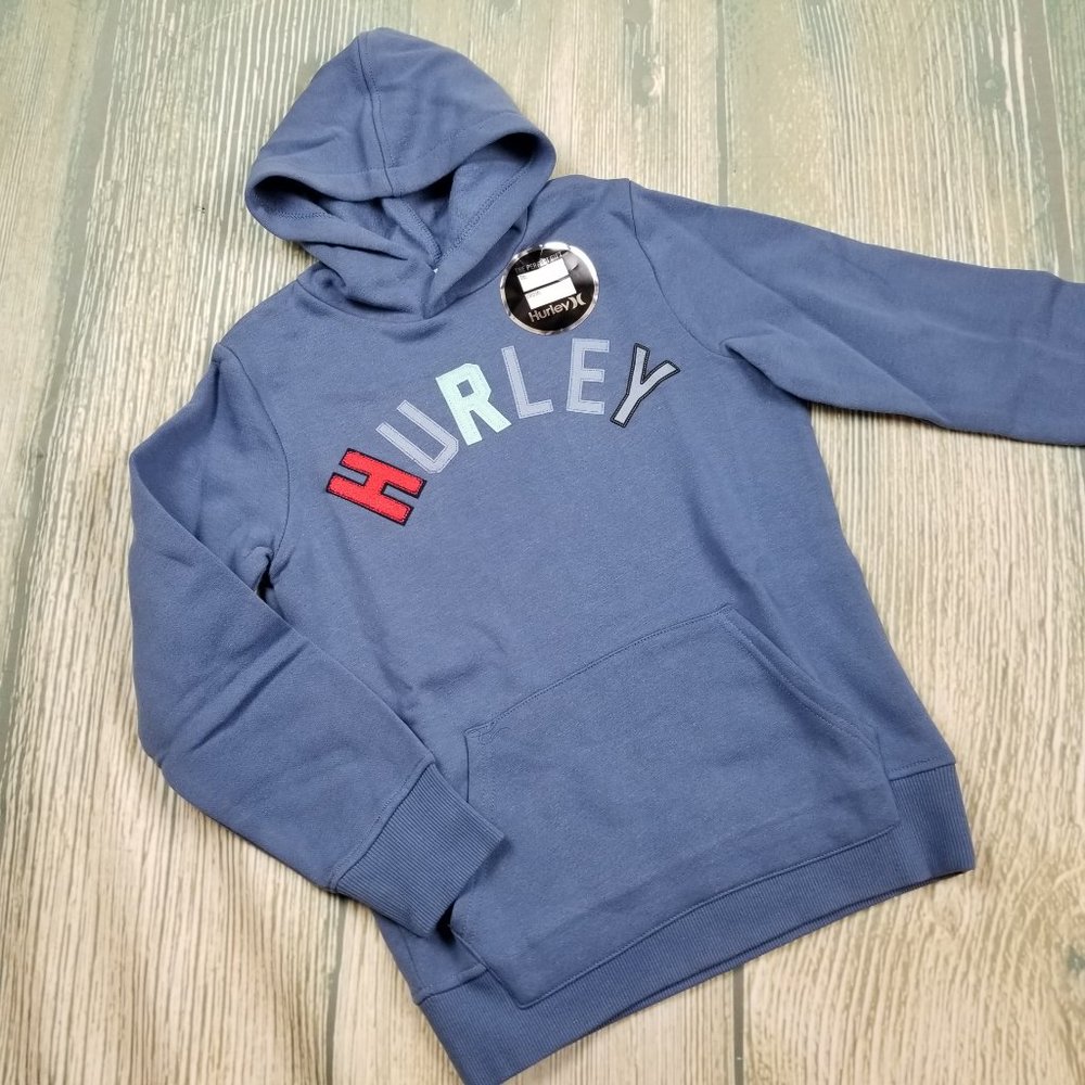 New HURLEY blue fleece lined pullover hoodie